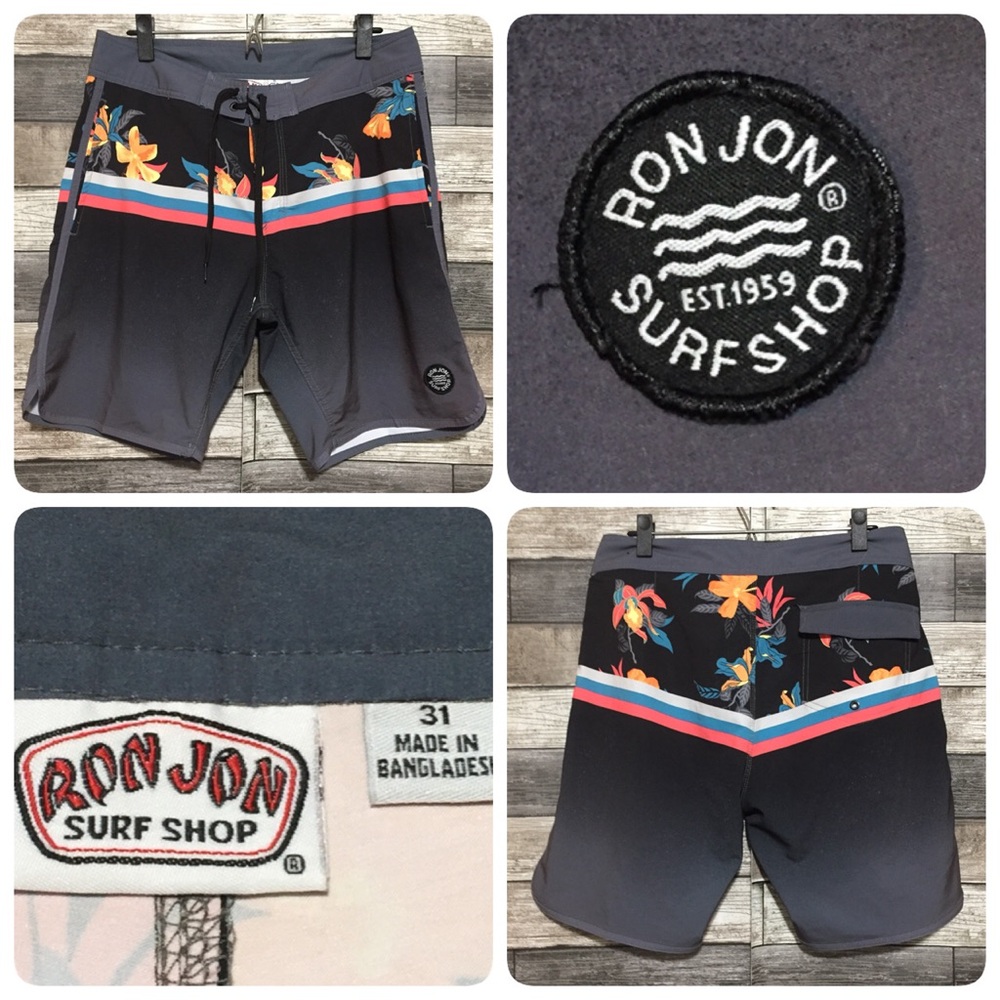 Ron Jon Floral Boardshorts Men’s 31 Gray (Inseam 8) Lightweight